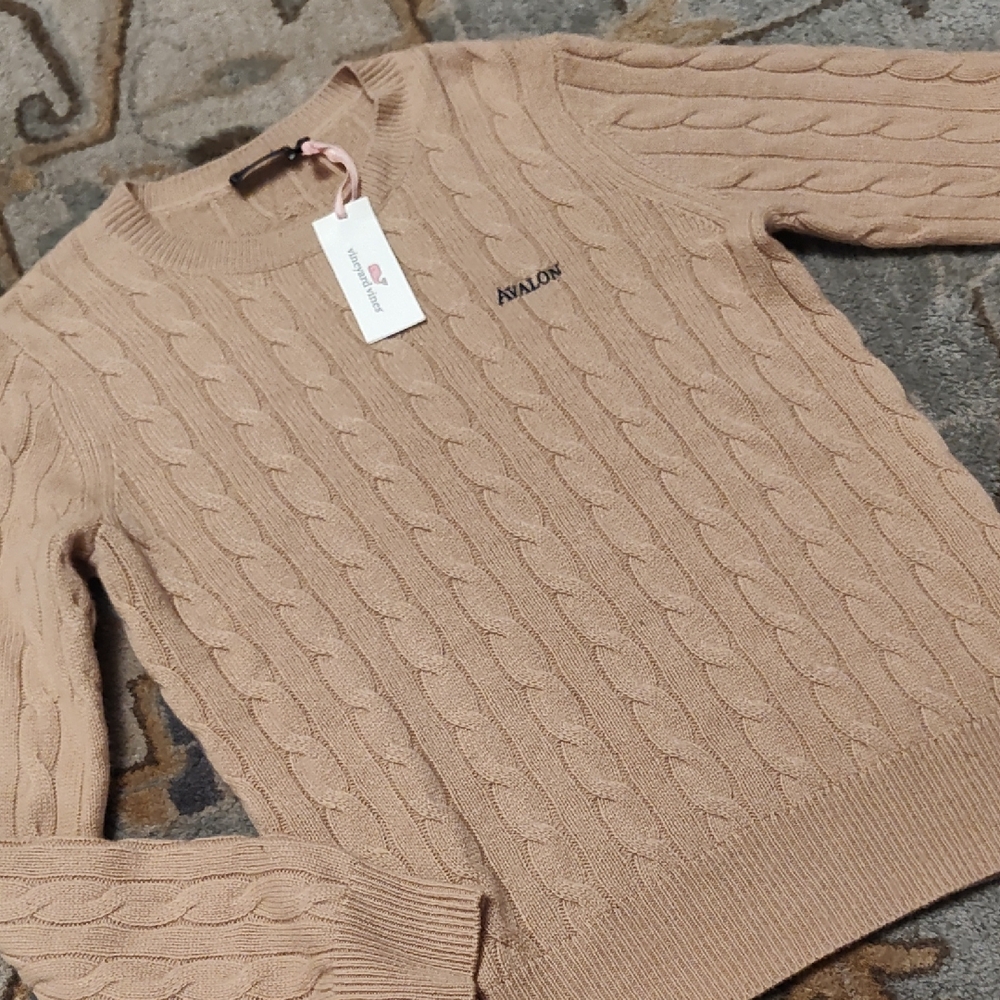 Avalon Cable Knit Crewneck Sweater in Camel